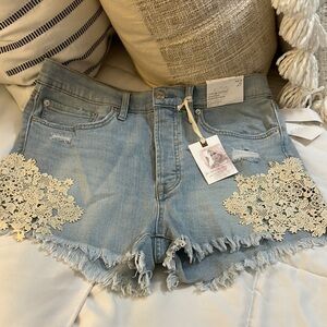 Jessica Simpson Blue Jean Shorts Distressed crochet Cut-Off
